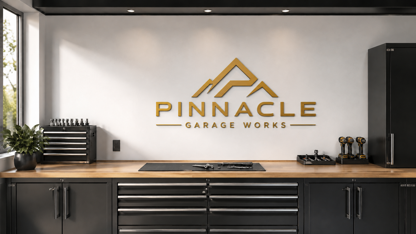 Custom vinyl wall decal sign in a garage
